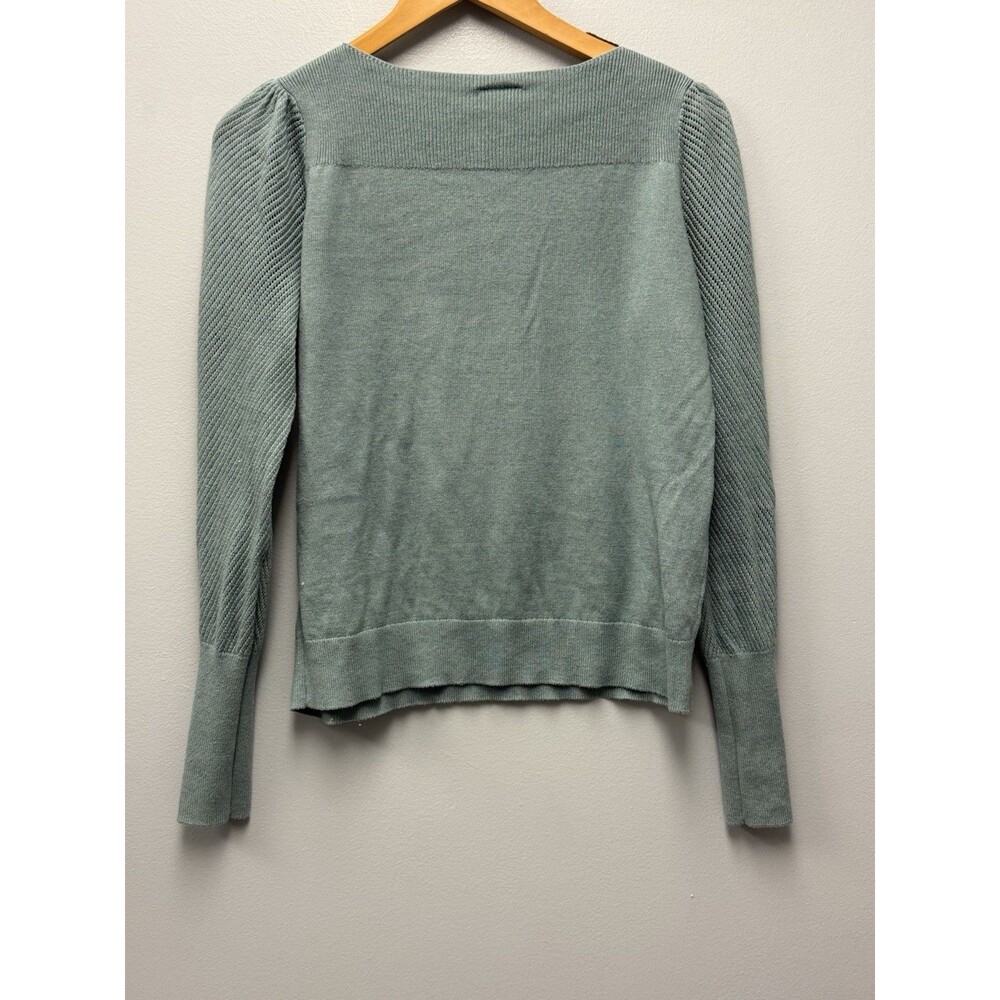 Ann Taylor Factory Knit Sweater Sage Green Boat Neck Puff Sleeve Women’s Size S - Picture 2 of 5